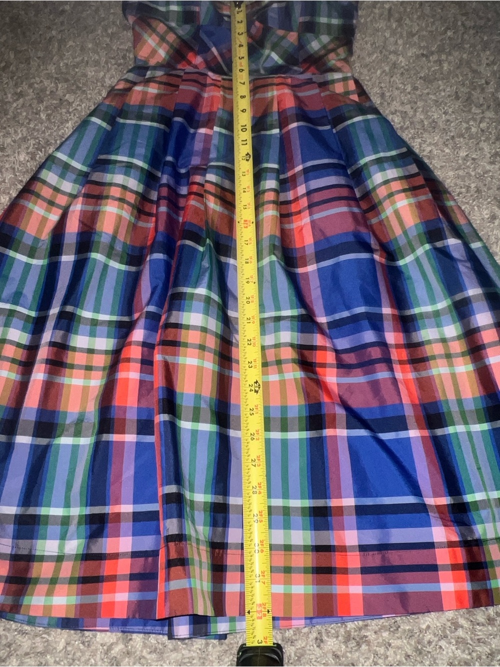 Anthropologie Strapless Plaid Midi Dress in Blue red and Green size 4 - Picture 4 of 8